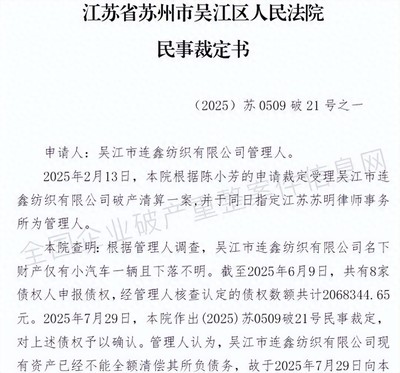 紡織業(yè)寒冬 吳江一工廠(chǎng)因債務(wù)危機(jī)破產(chǎn)退出市場(chǎng)